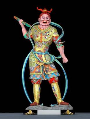 Description: The original appearance of a statue of the Buddhist deity Shukongojin is shown with the aid of computer graphics technology. (Provided by Tokyo University of the Arts)