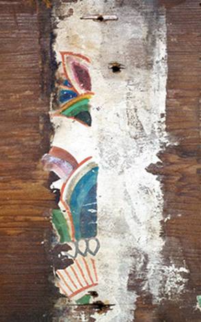 A colorful ceiling painting has been discovered in the east pagoda of the Yakushiji temple during renovations. (Provided by Satoshi Aoki of Nara University of Education) 