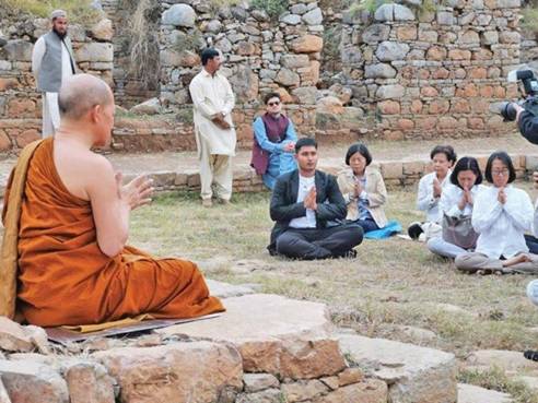 Thailands Chief Monk Arayawangs talks about the importance of the Bahmala Stuppa and also meditates at the site. PHOTOS EXPRESS