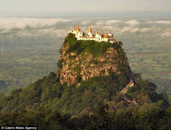 Description: The Taung Kalat Temple in central Burma is built on top of a volcanic rock formation