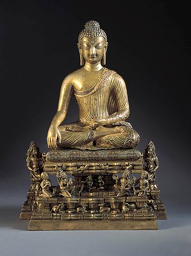 Description: Buddha and Adorants on the Cosmic Mountain, c. 700 India: Kashmir, 675-725 Bronze with silver and copper inlay 13-1/4 x 9-1/2 x 4-3/4 in. (33.7 x 24.1 x 12.1 cm) The Norton Simon Foundation