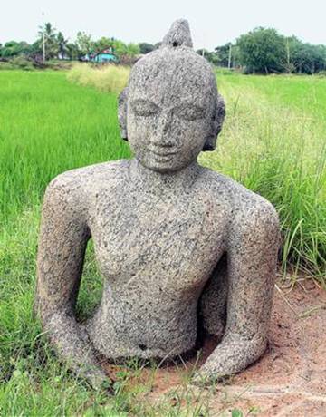 FINELY CARVED:The Lord Buddha idol that was discovered in a field at Sammanthavayal in Ramanathapuram district.