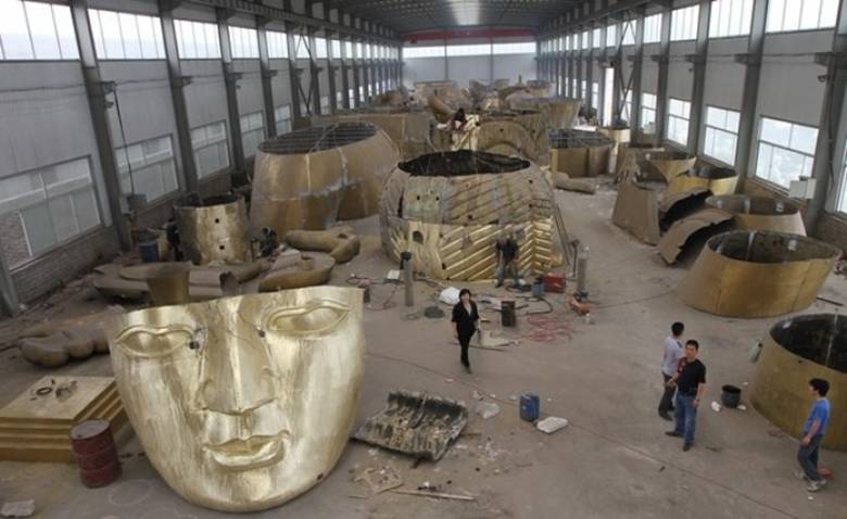 The 177-foot-tall statue of the bodhisattva Maitreya is so far about 35 per cent complete. From huffingtonpost.com