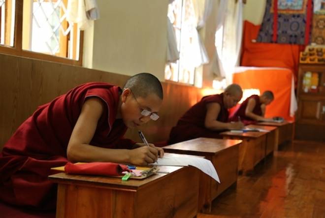 Nuns endergoing a written examination on Sunday. From tibet.net