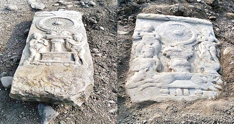 The Buddhist panels discovered on the bed of the River  Gundlikamma in Prakasam district on Saturday