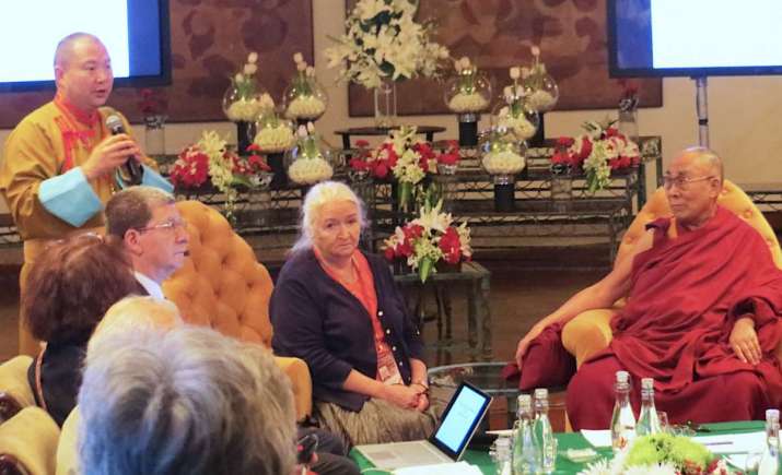 Telo Tulku Rinpoche, far left, Prof. Tatiana Chernigovskaya, seated, and His Holiness the Dalai Lama. Image courtesy of the author