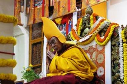 His Holiness the Dalai Lama during the long life prayer organized by Buddhist nuns at Tsuglagkhang on March 1, 2018. Photo- Kusang