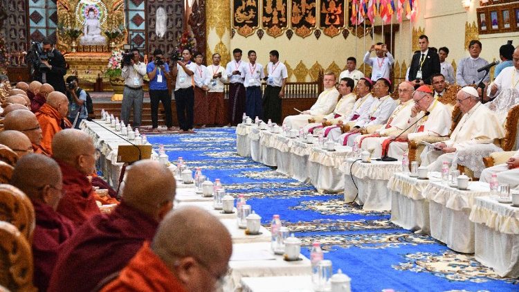 Pope Francis at a meeting with Buddhist representatives in Yangon, Myanmar, November 29, 2017. 