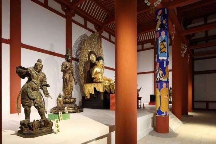 The seated statue of Shakyamuni Buddha is enshrined in the restored Central Golden Hall. From asahicom.jp