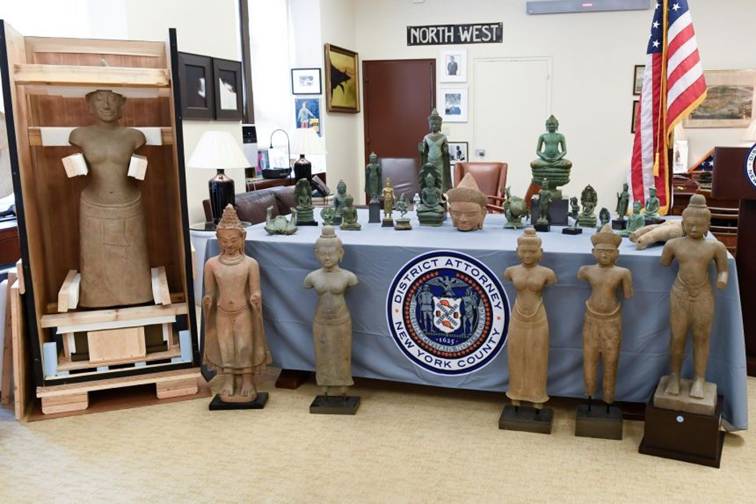 Antiquities to be repatriated to Cambodia at the Manhattan District Attorney's Office in New York on June 9, 2021.